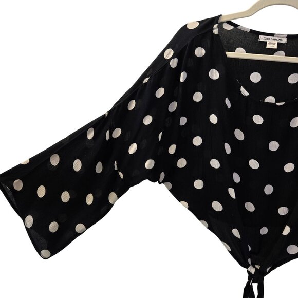 Billabong Gauzy Polka Dot Dolman Bell Sleeve Tie Waist Top Size Small - Picture 4 of 4